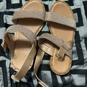 Tahari Tan Sandals with Rhinestone Straps